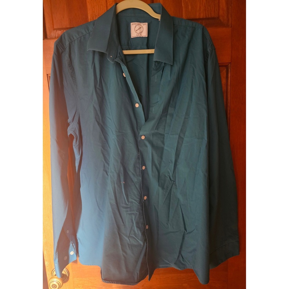 Bespoke New York Slim Fit Dress Shirt Mens XL 17-17.5 Teal Blue Long Sleeve